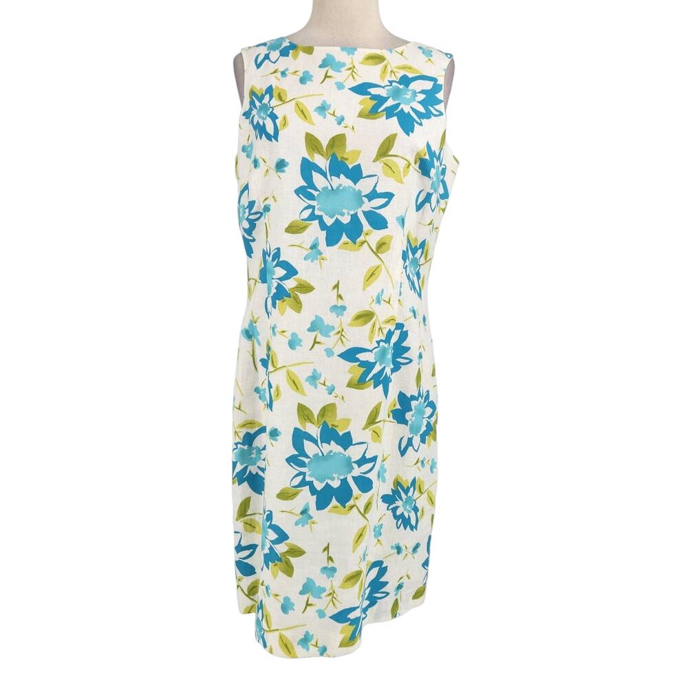Vintage Linen Floral Sheath Dress by Madison Studio Size 10